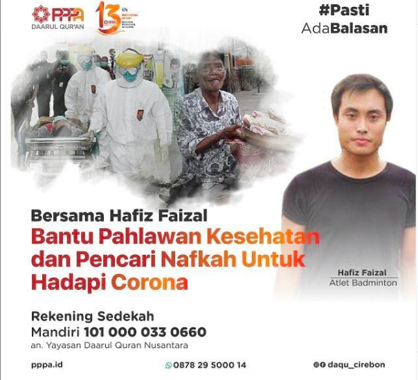 Pebulutangkis Indonesia Dukung Aksi Kemanusiaan Hadapi Corona Bersama PPPA Daarul Qurâ€™an